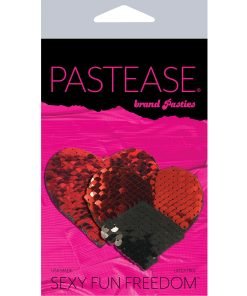 Pastease Double Sequin Hearts Red Black Pasties O S