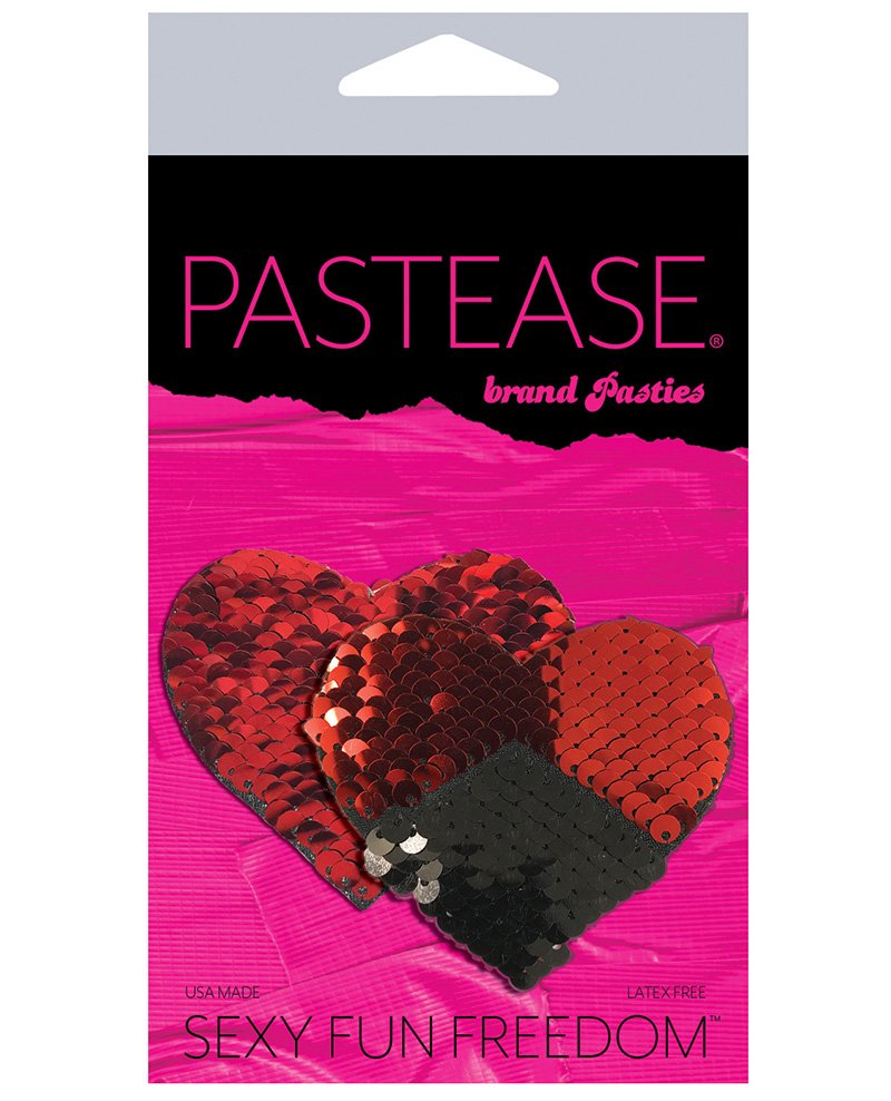 Pastease Double Sequin Hearts Red Black Pasties O S