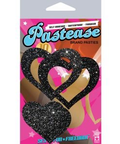 Pastease Glitter Peek A Boob Hearts Pasties Black
