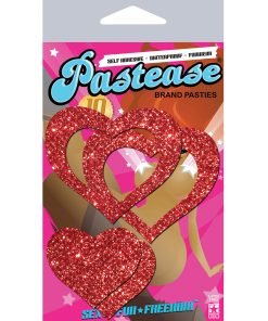Pastease Glitter Peek A Boob Hearts Pasties Red