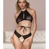 Allure Marley Mesh Peek A Boo Top Open Panty Black