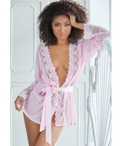 Allure Nina Lace Mesh Robe W G String Pink