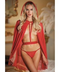 Allure Lace Mesh Cape W Attached Waist Belt G String Not Included Red