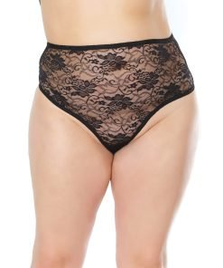 Stretch Lace High Waist Thong Black Os Xl