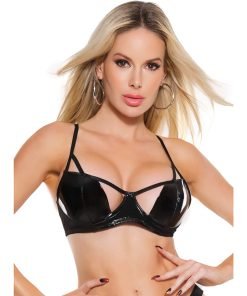 Darque Pvc Cutaway Cup Strappy Bra Black