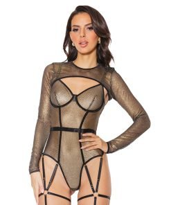 Holiday Metallic Fishnet Shrug Black Gold