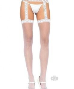 Sheer Thi Hi Lace Garter Belt Os Wht