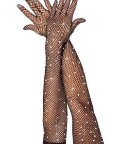 Rhinestone Fishnet Opera Gloves Os Blk