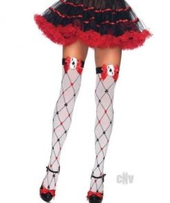 Woven Diamon Suit Thigh High O S Wht Red