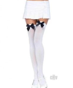 Nylon Over The Knee W Bow Os Wht Blk