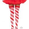Spandex Candy Cane Thigh High Os Red Wht