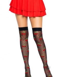 Spandex Dot Cherry Thigh Os Blk Red