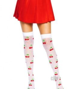 Spandex Dot Cherry Thigh Os Wht Red
