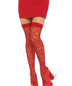 Heart Net Thigh High Os Red