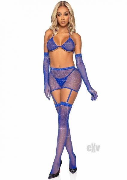 Rhinestone Garter Bikini 5pc Blue