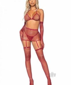 Rhinestone Garter Bikini 5pc Burg