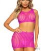 Crochet Tank Top Mini Skirt 2pc Os Pink
