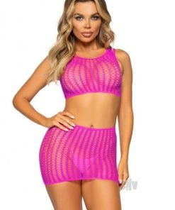 Crochet Tank Top Mini Skirt 2pc Os Pink