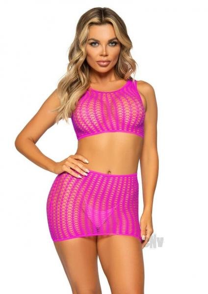 Crochet Tank Top Mini Skirt 2pc Os Pink