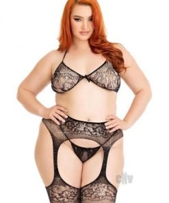 Rhinestone Bra Gstring Garter 1x 2x Blk