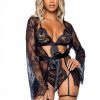 Eyelash Lace Garter Teddy 3pc Blk