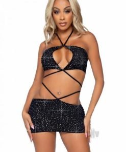 Rhinestone Keyhole Bandeau 2pc Blk