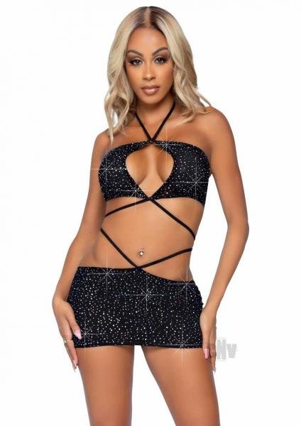 Rhinestone Keyhole Bandeau 2pc Blk
