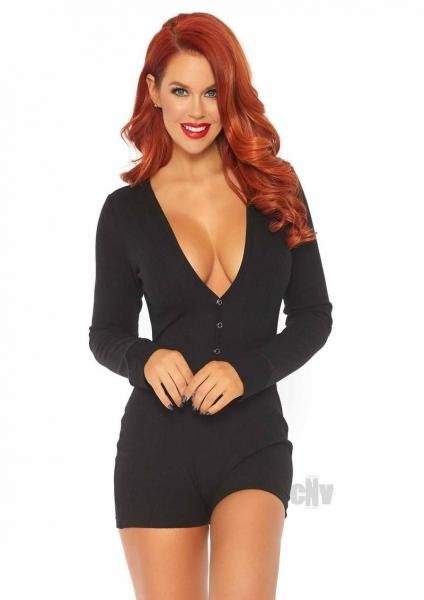 Brushed Romper Long John W Flap M L Blk