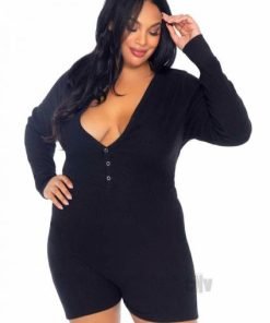 Brushed Romper Long John Flap 1x 2x Blk