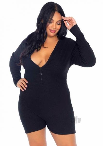 Brushed Romper Long John Flap 2x 4x Blk