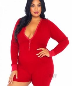 Brushed Romper Long John Flap 1x 2x Red