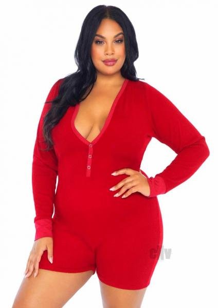 Brushed Romper Long John Flap 2x 4x Red