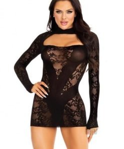 Lace Keyhole Mini Dress Gloves Os Blk