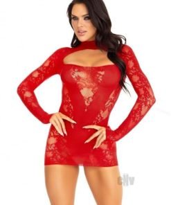 Lace Keyhole Mini Dress Gloves Os Red