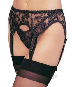 Lace Garter Thong 6pc Plus Black