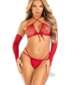 Mini Heart Top Gstring Gloves Os Red