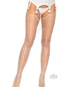 Rhinestone Fishnet Stockings White