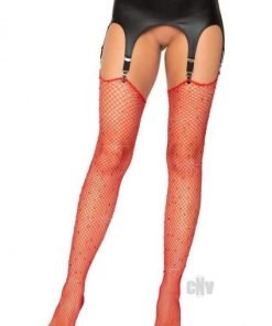 Rhinestone Fishnet Stockings Red