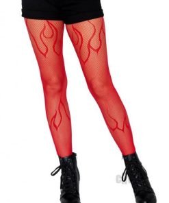 Flame Net Tights Red