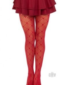 Love Struck Heart Net Tights Os Red