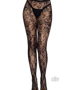 Seamless Chantilly Floral Tights Os Blk