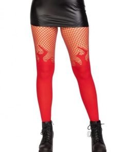 Opaque Flame Tight Fishnet Top Os Red