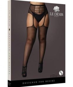 High Waist Garterbelt Stockings Qn Blk