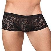 Male Power Stretch Lace Mini Shorts Black