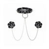 Burlesque Slave 4 U Chain Neck Choker Leather Reusable Silicone Nipztix Black O S