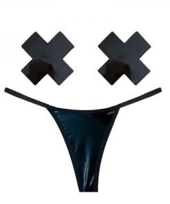 Neva Nude Naughty Knix Dom Squad Wet Vinyl G String Pasties Black O S