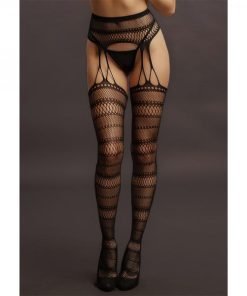 Shots Le Desir Suspender Striped Pantyhose Os Black