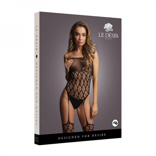 Shots Le Desir Strapless Crotchless Teddy With Stockings Black O S