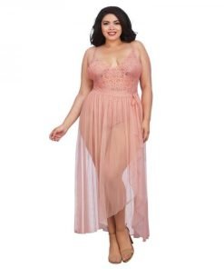 Dreamgirl Plus Size Stretch Lace Teddy Sheer Mesh Maxi Skirt With Adjustable Straps G String Ros