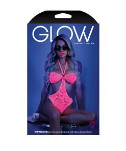 Glow Impress Me Lace Bodysuit With Open Cage Back Neon Pink